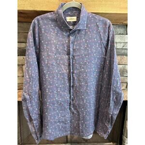 Men’s ATESETA Blue Floral Linen Long Sleeve Button Up Shirt Sz 41 / 16 *A3
